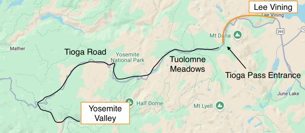 Map showing Tioga Road